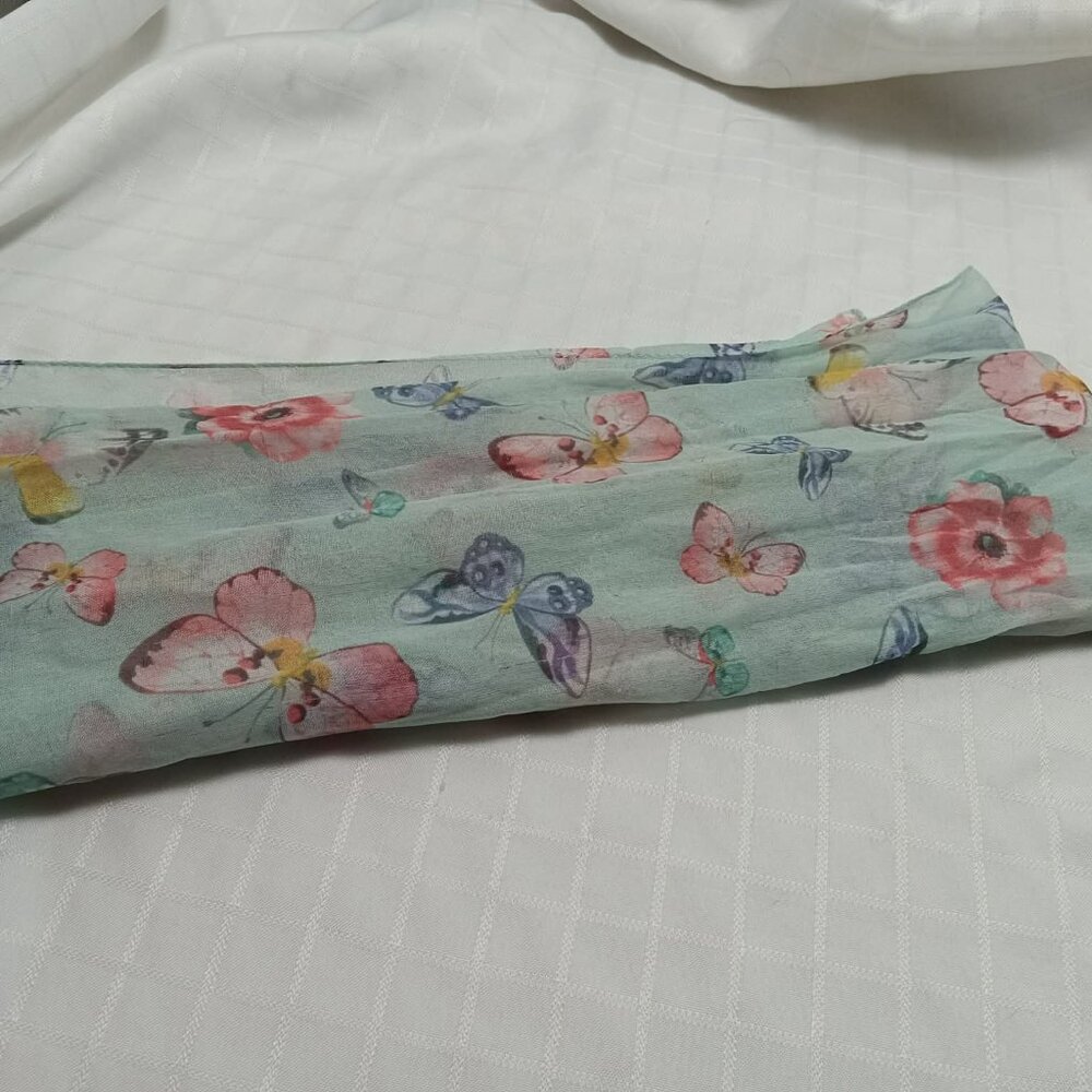 Cotton-silk scarf with butterflies design 52 X 12 inches